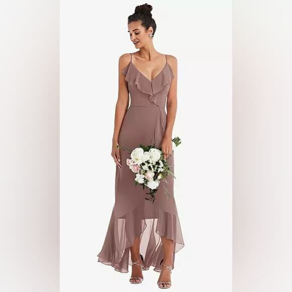 Thread Ruffle Trim V-Neck Hi Low Wrap Dress 18 - Picture 1 of 12